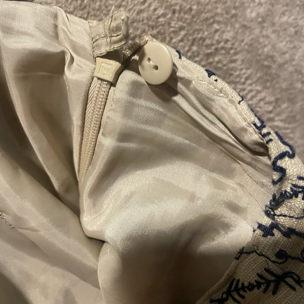 Talbots Pants Womens 10 Linen Tan Black Embroidered Design Cropped Ankle High - Picture 4 of 8